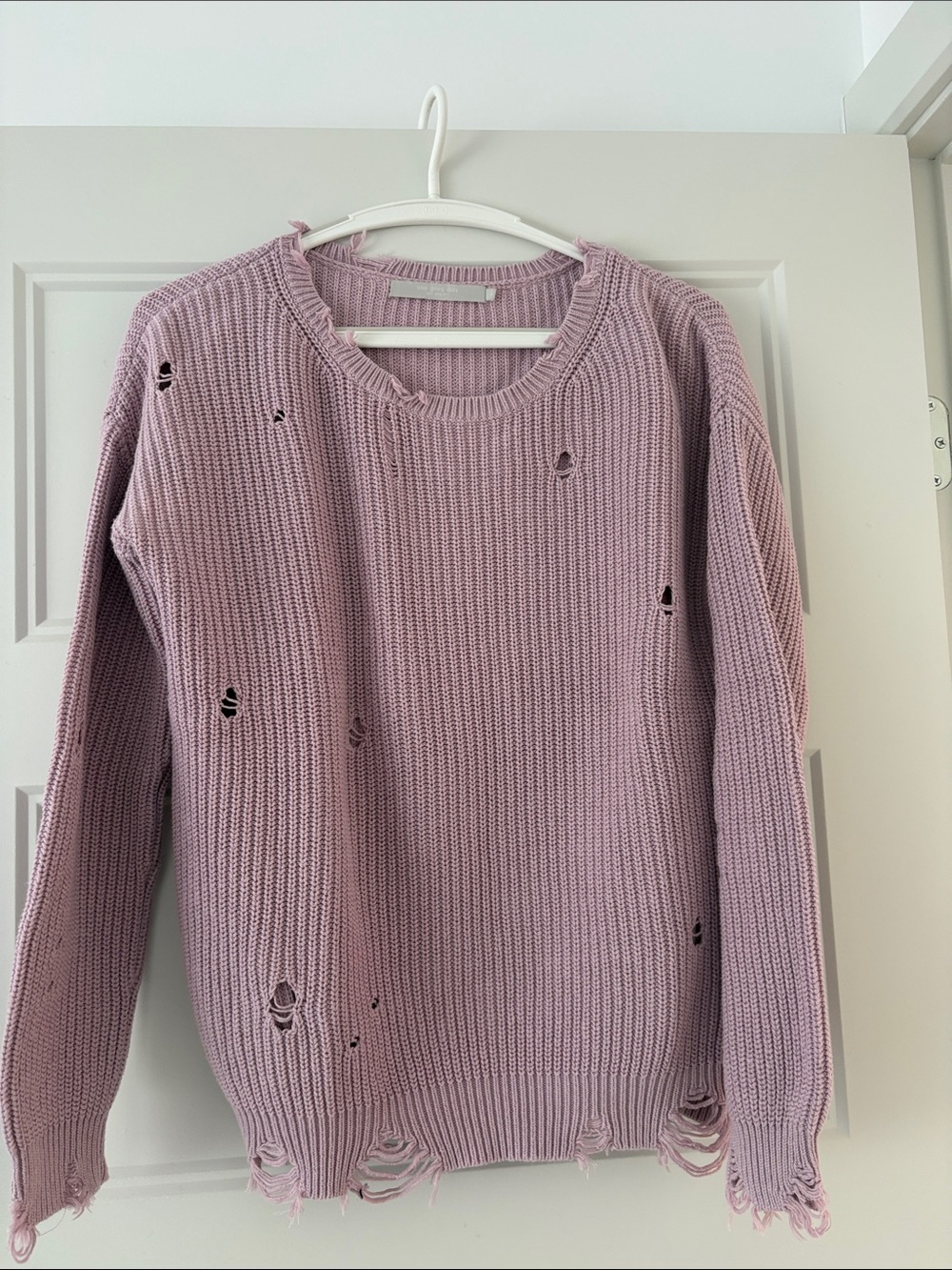Distressed Crewneck Sweater in Dusty Rose